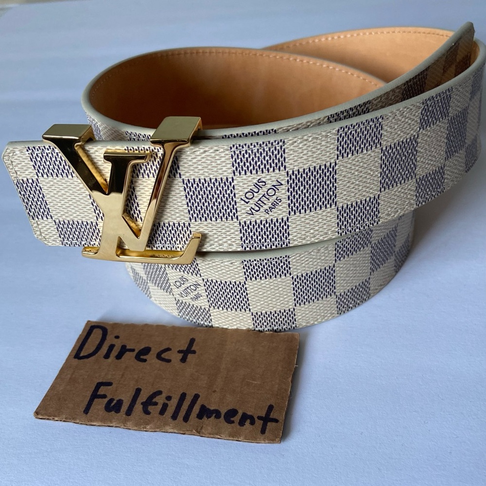 COPY - Louis Vuitton Belt Cream Damier Gold Buckle Belt - Model: M9609 - Size 4…
